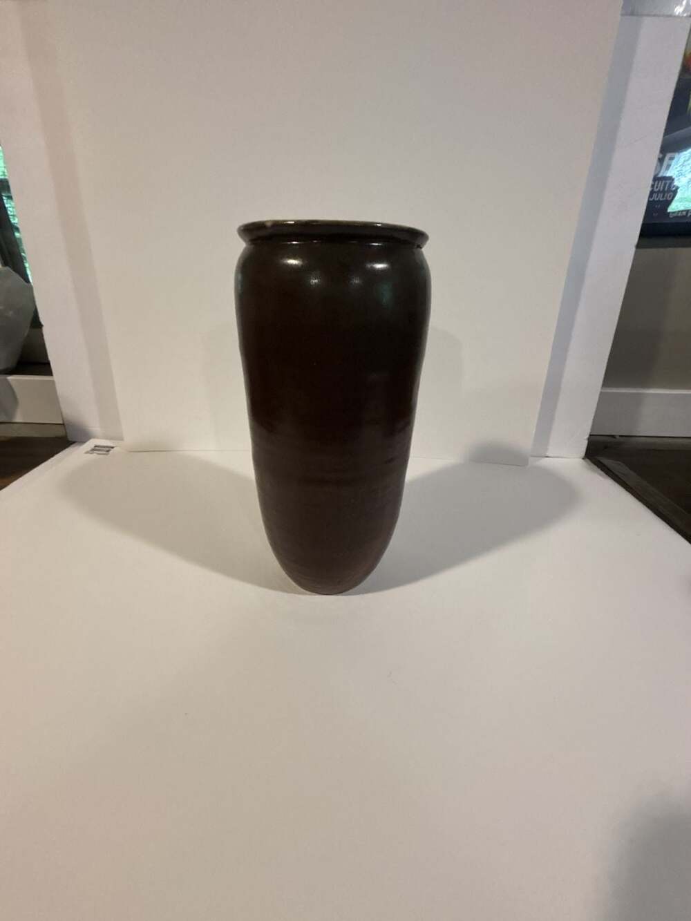 Vintage Nichols Hand-Thrown Studio Pottery Vase, Dark Brown Glazed